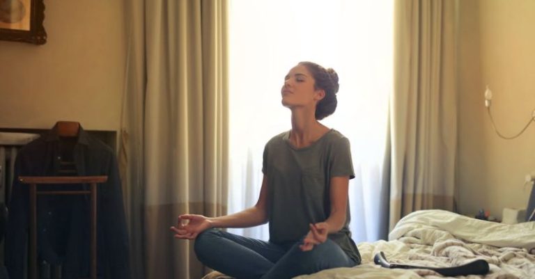 Meditation Cushion - Woman Meditating In Bedroom