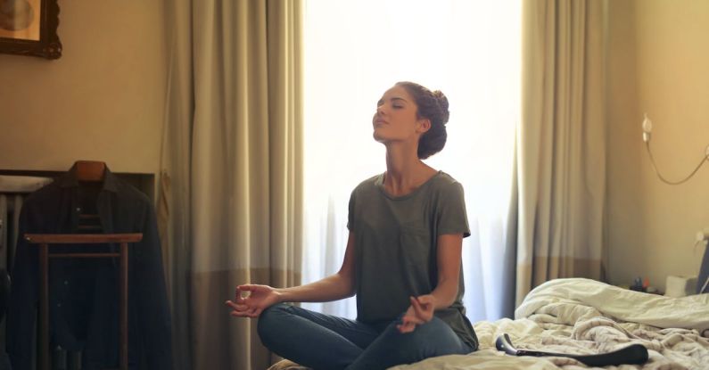 Meditation Cushion - Woman Meditating In Bedroom