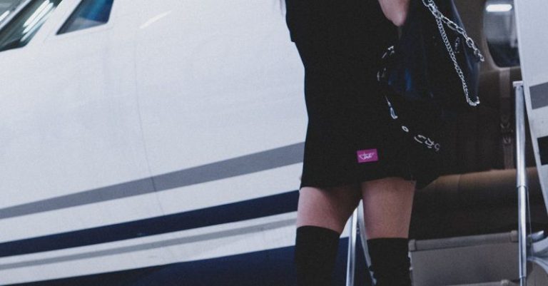 Model Airplane - Unknown Celebrity Wearing Black Dress Carrying Black Leather Bag