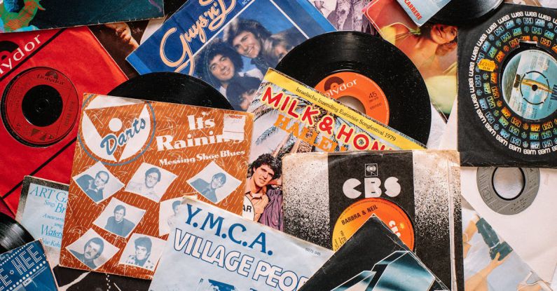 Gadgets Collection - Set of retro vinyl records on table