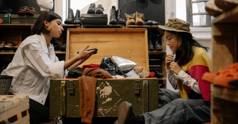 Second Hand - Women Looking at the Clothes in the Wooden Box